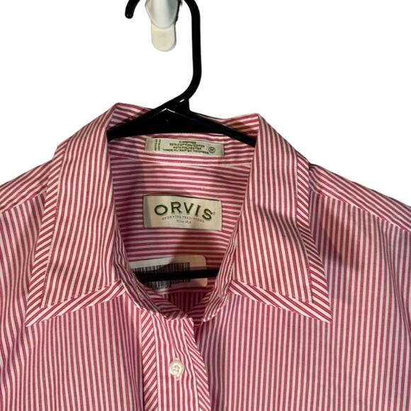 Orvis Red & White Striped Long Sleeve Cotton Blend Button Down Shirt Men Sz M - Picture 7 of 9
